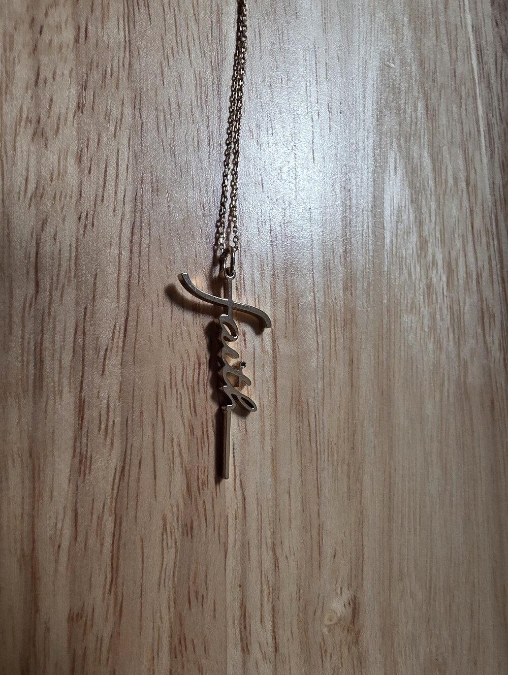 Gold Tone Faith Cross Pendant Necklace Script Christian Religious Jewelry